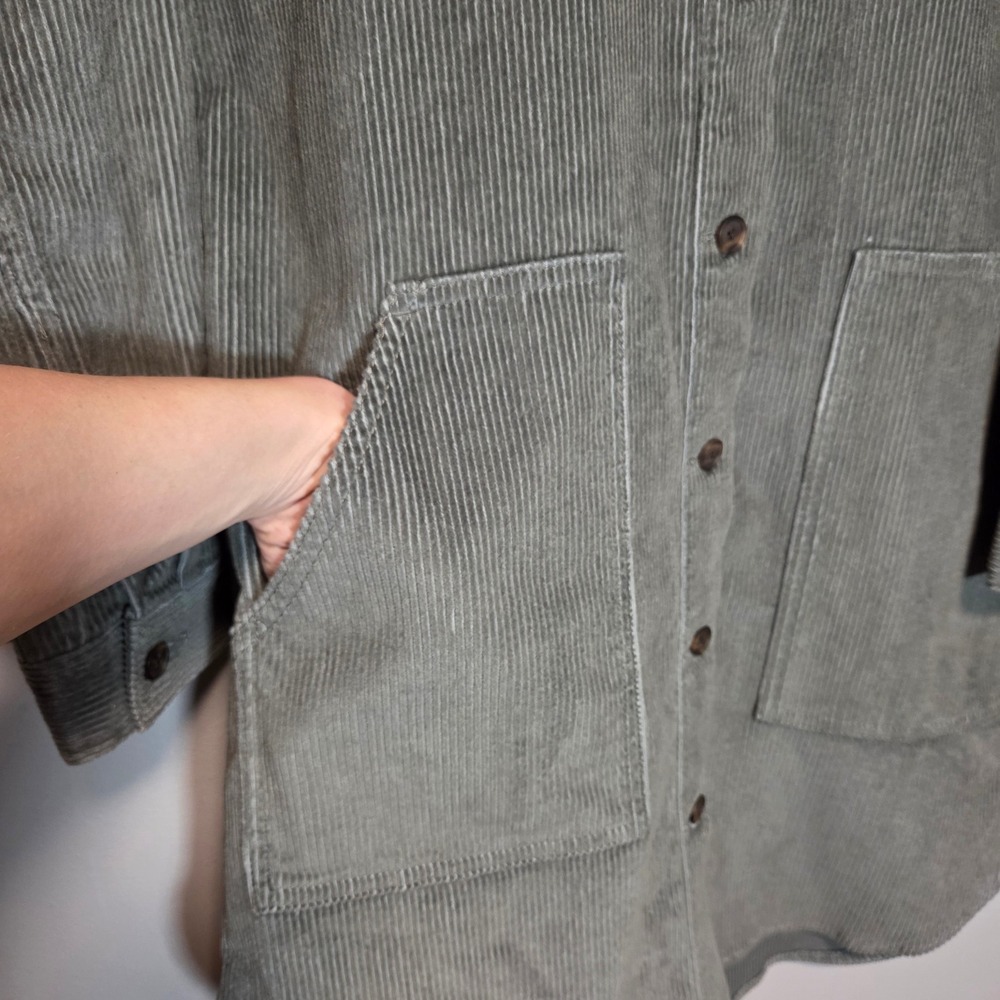 Gap Womens Corduroy Shirt Dress Oversized Gray Green XS Soft Longline Pockets - Picture 5 of 11